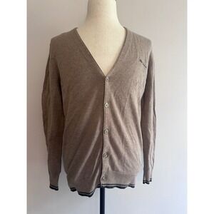 Ben Sherman Cardigan Sweater V-Neck Button Front Knitwear Taupe Mens Size medium